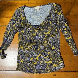 Michael Kors cowl drape neck paisley viscose stretchy top